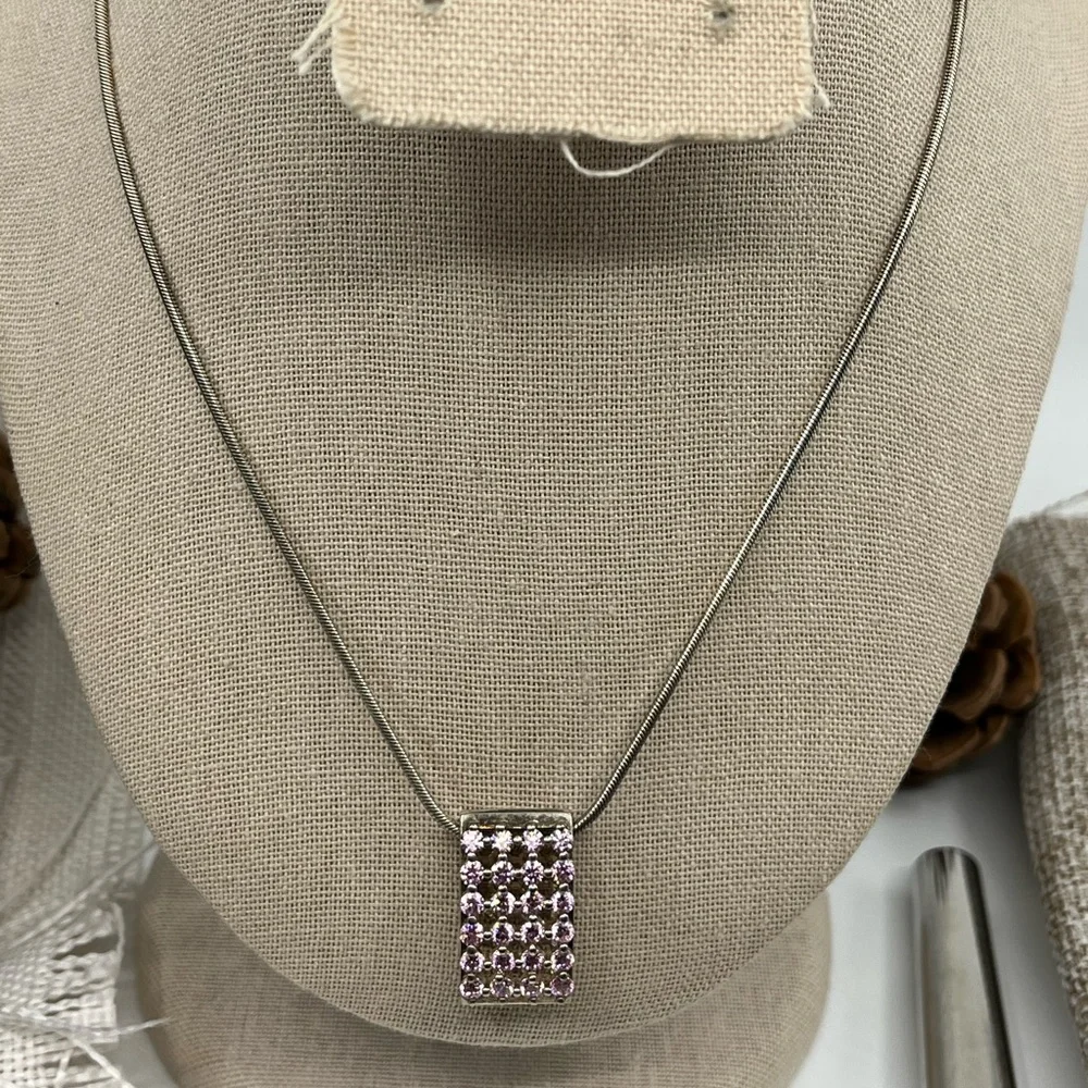 Paul Klecka Sterling Silver Diamonique Pendant Necklace – Pink & Yellow Stones - Picture 8 of 16